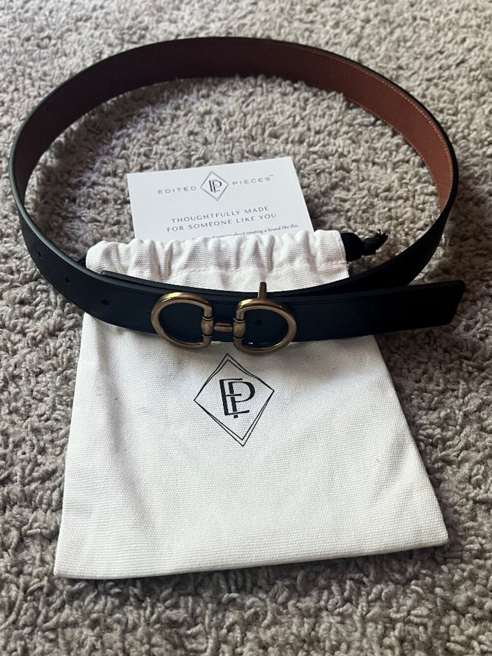 Edited Pieces Black/Cognac Reversible Horsebit Belt, SM